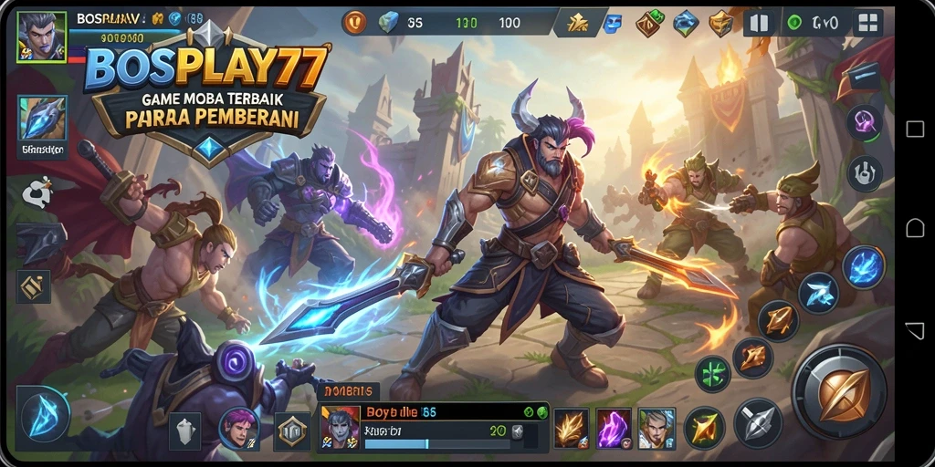 Gameplay seru di BOSPLAY77 dengan tim bertarung di arena.