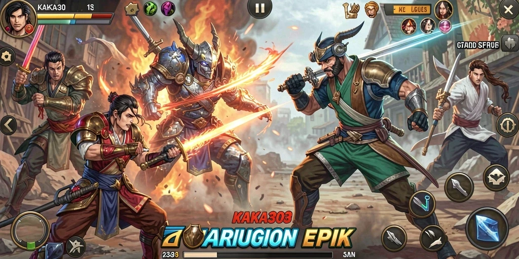 Screenshot KAKA303 menampilkan karakter yang sedang bertarung dengan gerakan dinamis.