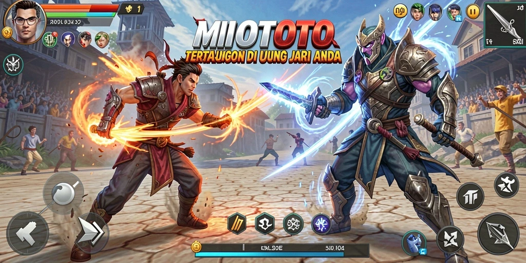 Snapshot dari gameplay MIOTOTO yang menampilkan aksi pertarungan mendebarkan.