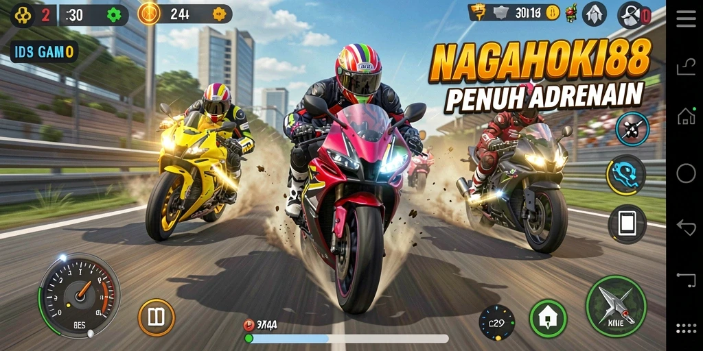 Tampilan layar gameplay NAGAHOKI88 dengan berbagai motor balap.
