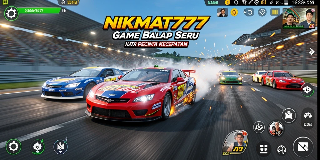 Menampilkan aksi balapan seru di NIKMAT777 dengan kendaraan yang melaju kencang.