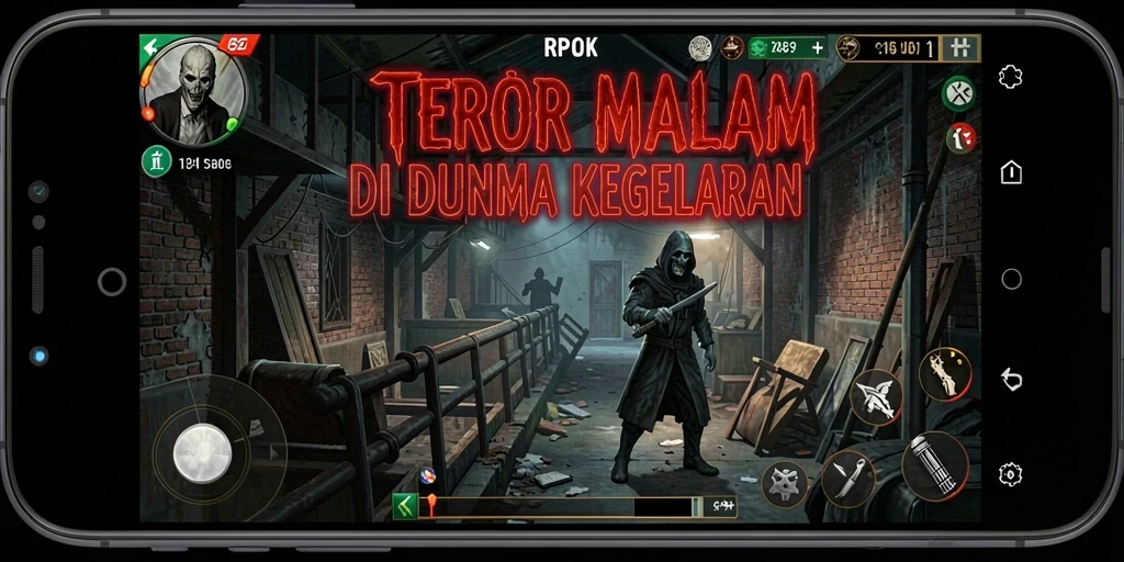 Tampilan menegangkan gameplay RPOK di kegelapan malam.