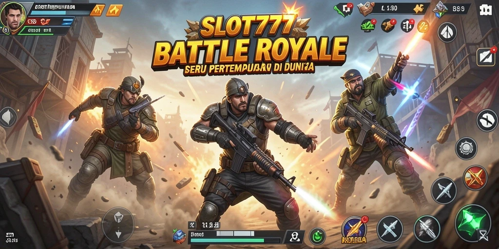 Gambaran gameplay intens di arena Battle Royale SLOT777.